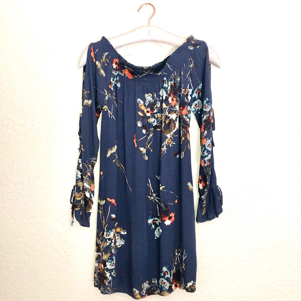 Sky and Sorrow off the Shoulder Dress
